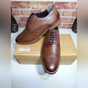 Men's Brogue Brown Leather Laced Shoes Dressy Suit Size 9.5 Original Box